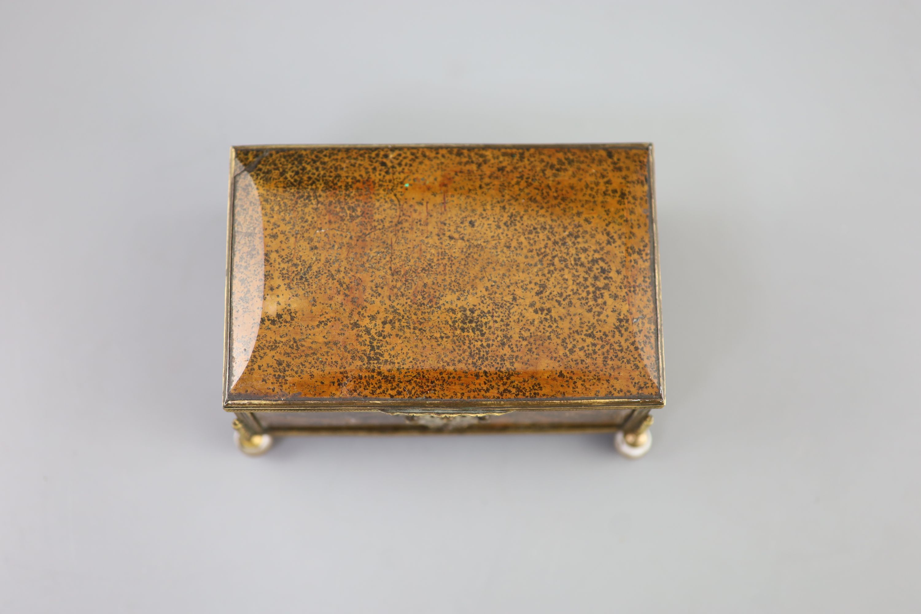 A German ormolu mounted agate casket, 19th century, 14 x 9cm, 7.5cm high.